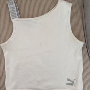 PUMA Cream One-Shoulder Tank Top